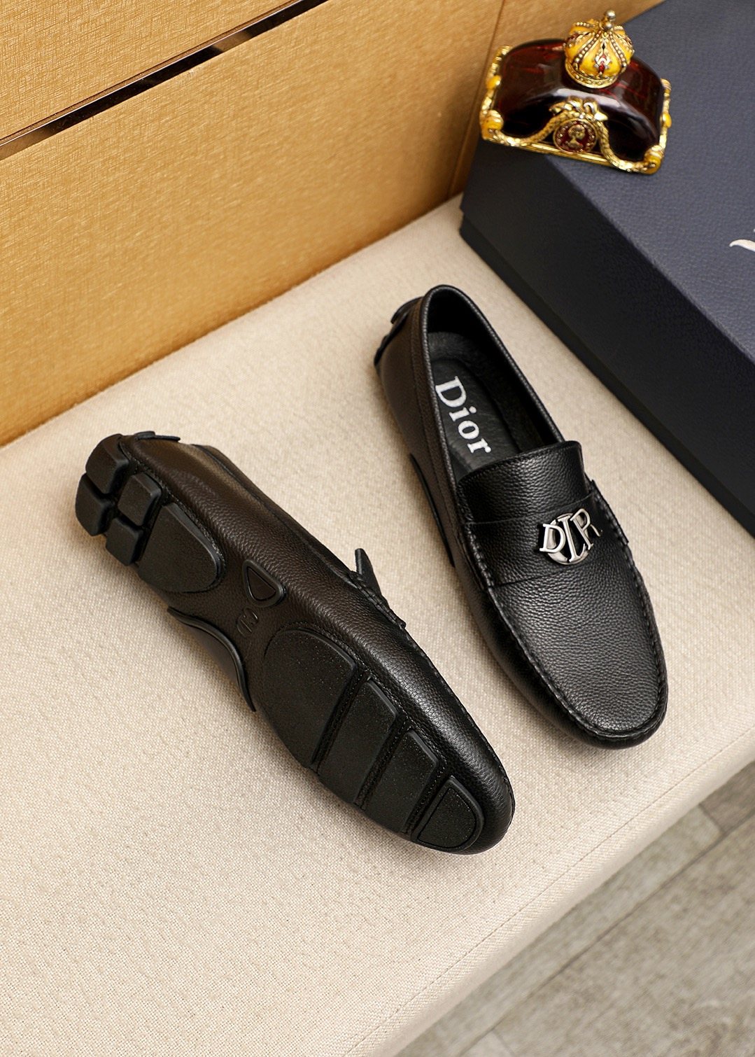 Dior Black Textured Leather Loafers