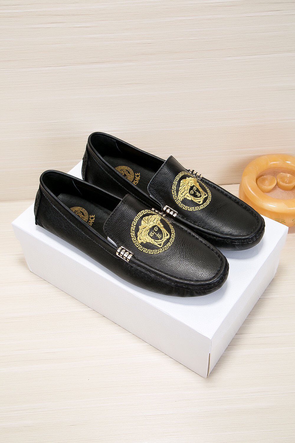 Versace Black Gold Medallion Loafers
