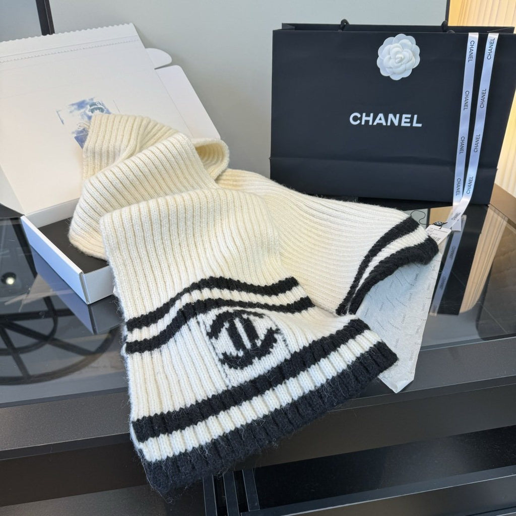 Chanel Rib-Knit Striped Scarf